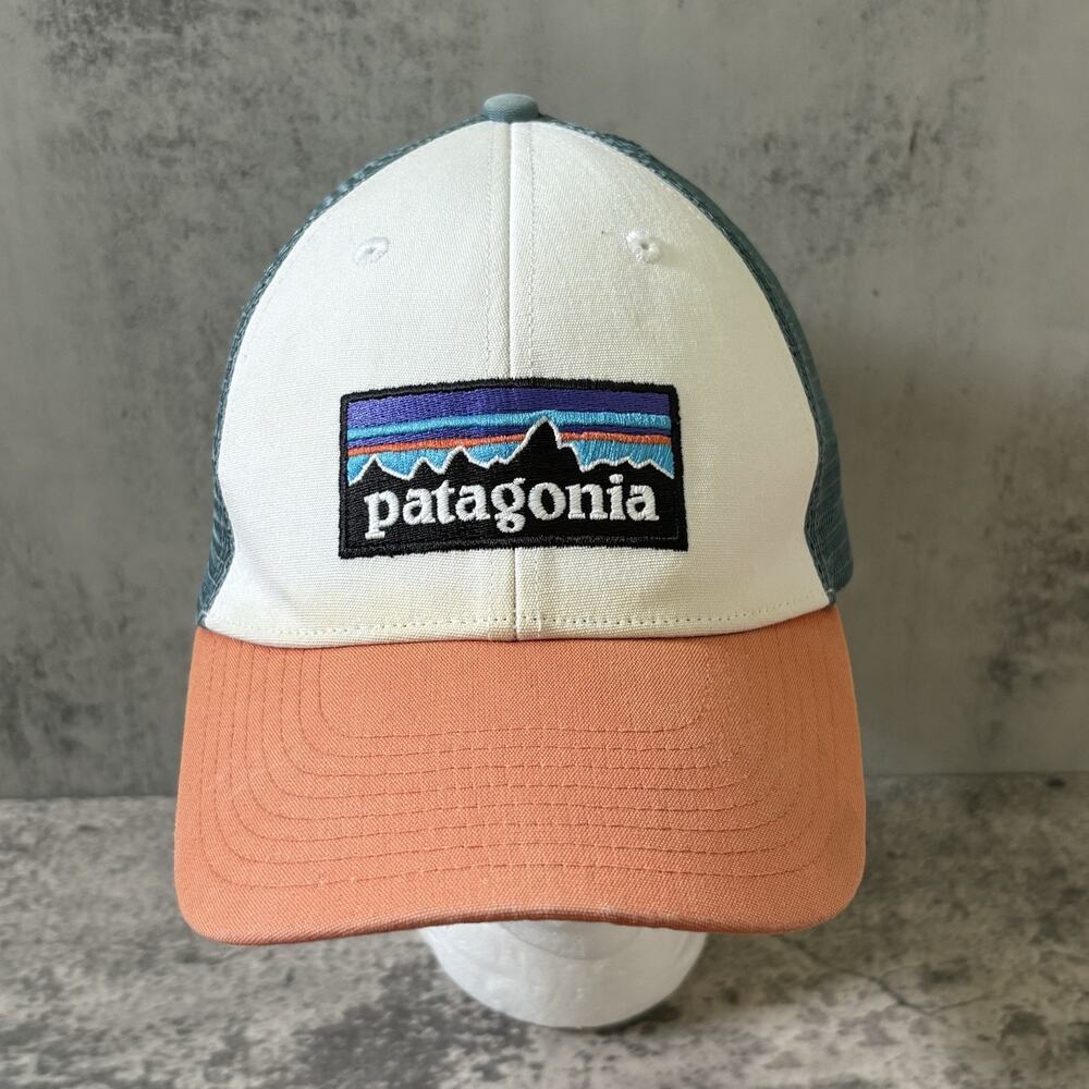 Patagonia Trucker Hat Orange SnapBack Cap White Green Mesh Mountains Outdoors